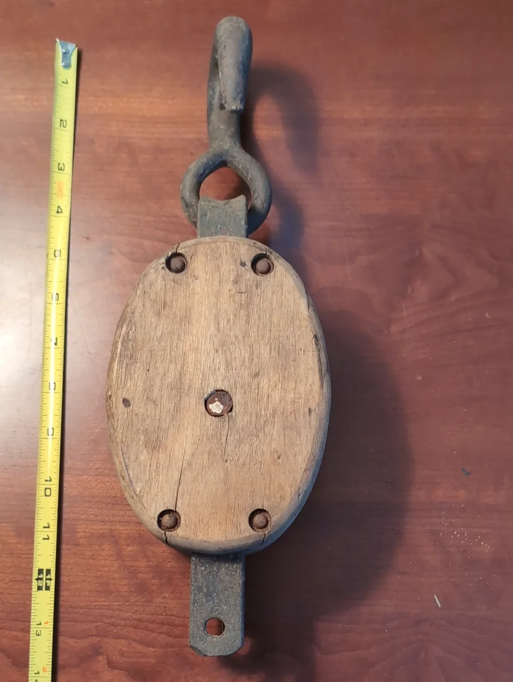 Vintage Wooden Pulley with Iron Hardware - Brown